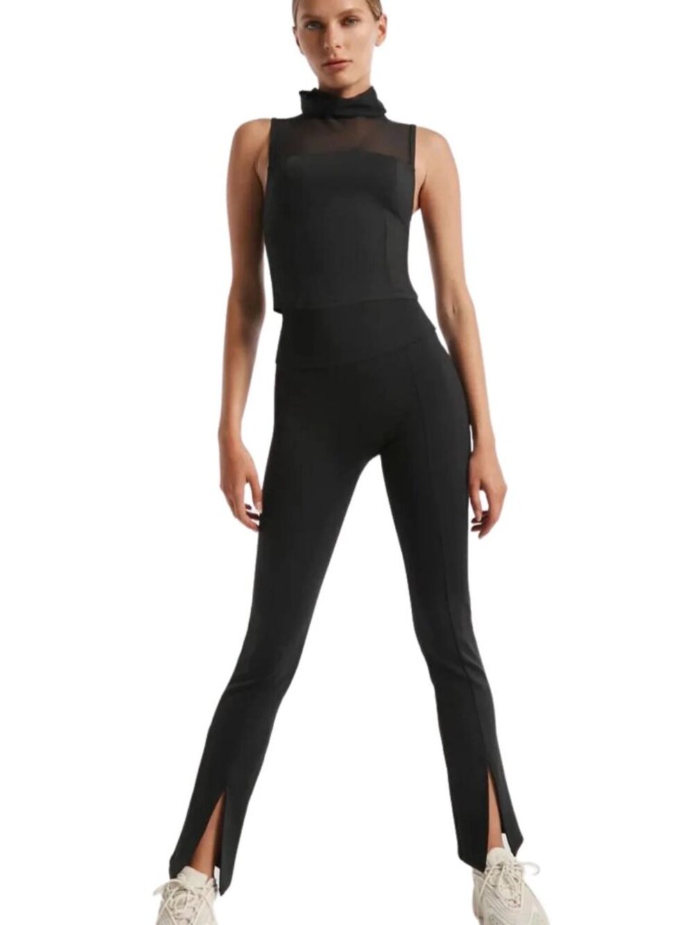 Lanston Sport Renew Split Front Legging Black Mid Rise Ankle UPF 50 Size M